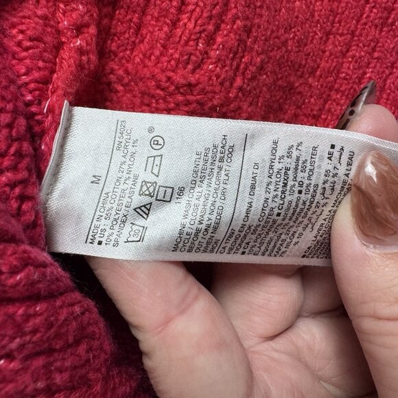 Old Navy Slouchy Cardigan Sweater Red Heart Button Front Cotton Womens M - Picture 4 of 9